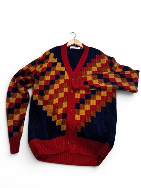 PROPAGANDA AGENCY Other - Men's Multicolor Geometric Button Cardigan - Red, Navy & Mustard